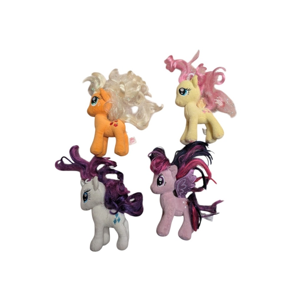 Lot of 4 Aurora World My Little Pony Plush Applejack Fluttershy Rarity Twilight
